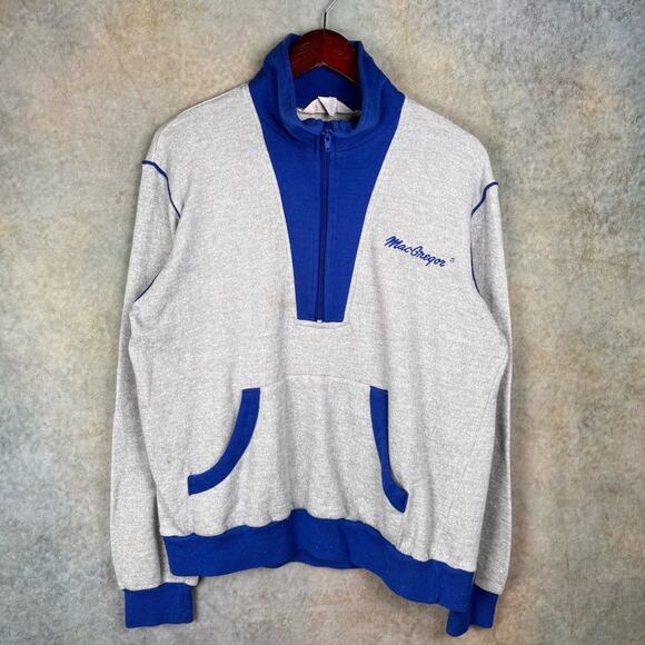 VTG 80s MacGregor Q Zip Sweatshirt Mens Sz L Gray Blue Pullover Sports Athletics - Picture 1 of 8